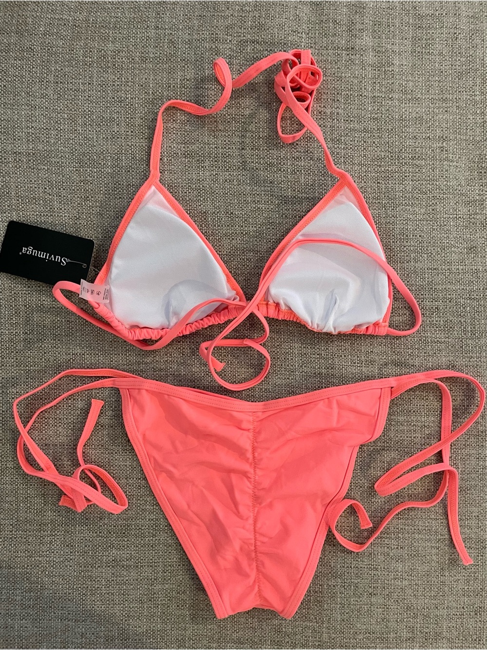 Suvimuga Two Piece String Bikini Swimsuit Women’s Size XS Coral Pink Sexy - Picture 3 of 9